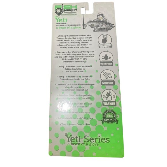 FISH MONKEY Gray + Yellow The Yeti Full Finger Ice Fishing Gloves NWT XXL - Picture 4 of 4